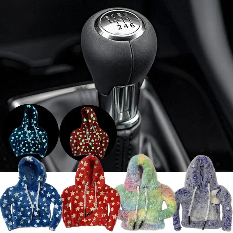 Car Gear Shift Hoodie Cover Glow-in-the-Dark Mini Hoodie Gear Shifter Cover Funny Thickened Sweater Hoodie Gear shift Knob Cover