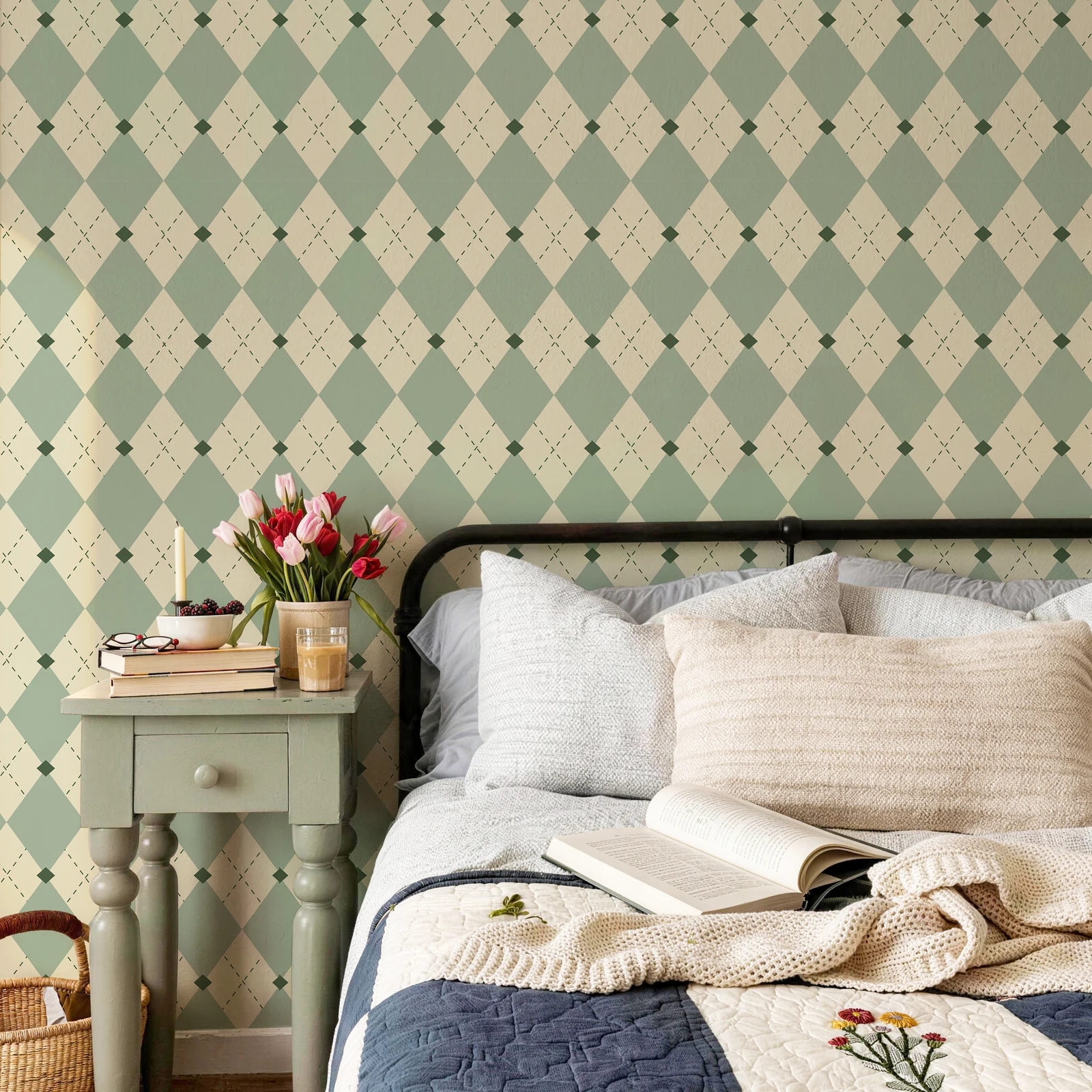 

Fresh Green Peel and Stick Lattice Vinyl Wallpaper Morden Self Adhesive Angular Block PVC Room Decor Wall Stickers