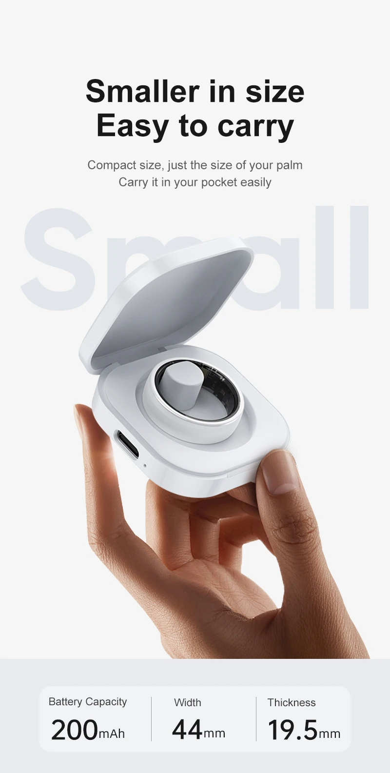 R12 Smart Ring Männer Frauen Geste Kontrolle Gesundheit und Schlaf Monitor Multi Sport Modus 5ATM Wasserdicht Smart Ring mit Lade Fall – Detail 6