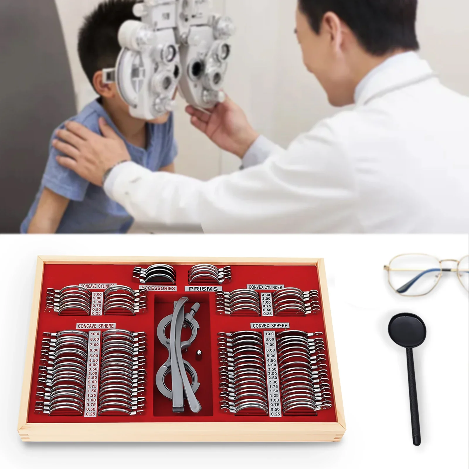 

104 Pcs Trial Lens Set Kit, Metal Frame Box, Testing Frame Optometry Kit, Optical Testing Lens Precision Frame & Lens Silver Box