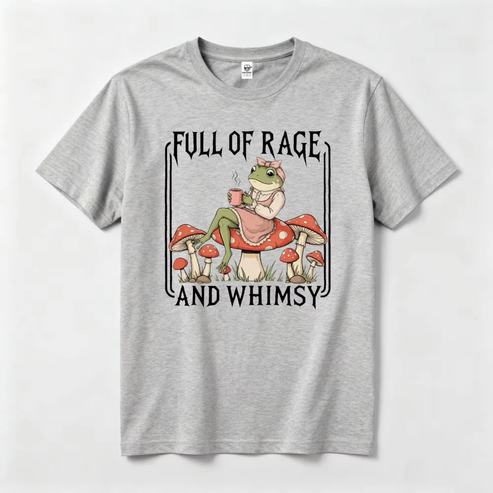 Cottagecore-Ästhetik-T-Shirt, Gothic, verspielte, lässige Oberteile, voller Wut und Fantasie, Cottagecore-Frosch-Pilz-Grafik-T-Shirt – Detail 5