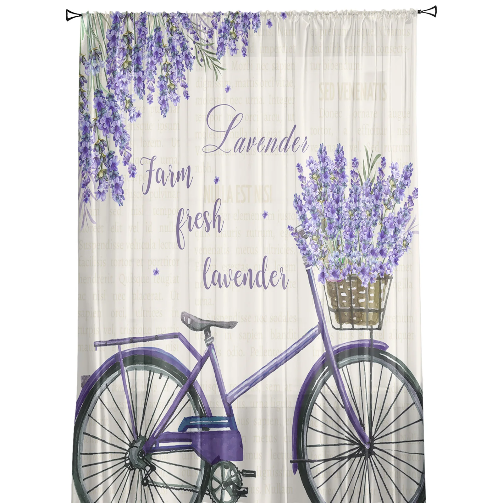 Farm Purple Fresh Flower Lavender Bicycle Tulle Sheer Window Curtains for Living Room Bedroom Tulle Voile Curtains Decoration