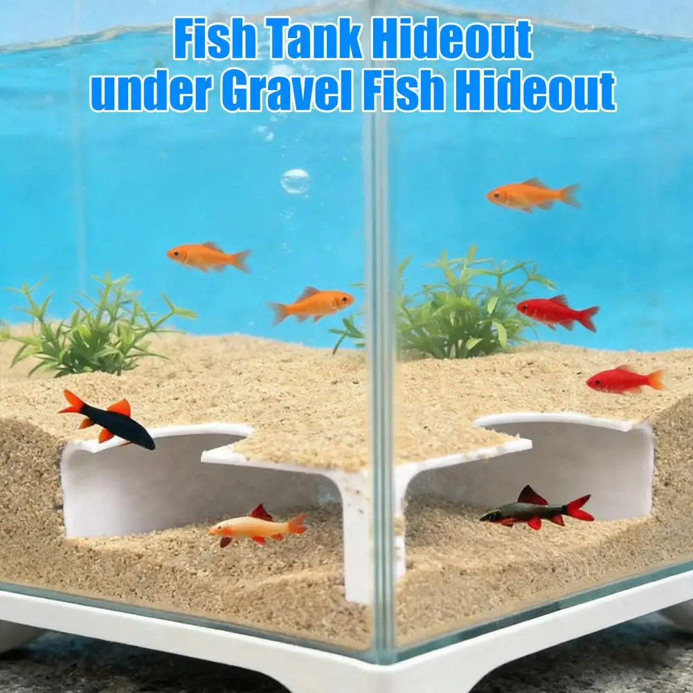 Abri aquatique pour animaux de compagnie, tunnel d'angle d'aquarium, cachette-grotte avec double entrée sous le gravier, abri pour poissons Betta, crevettes et loches