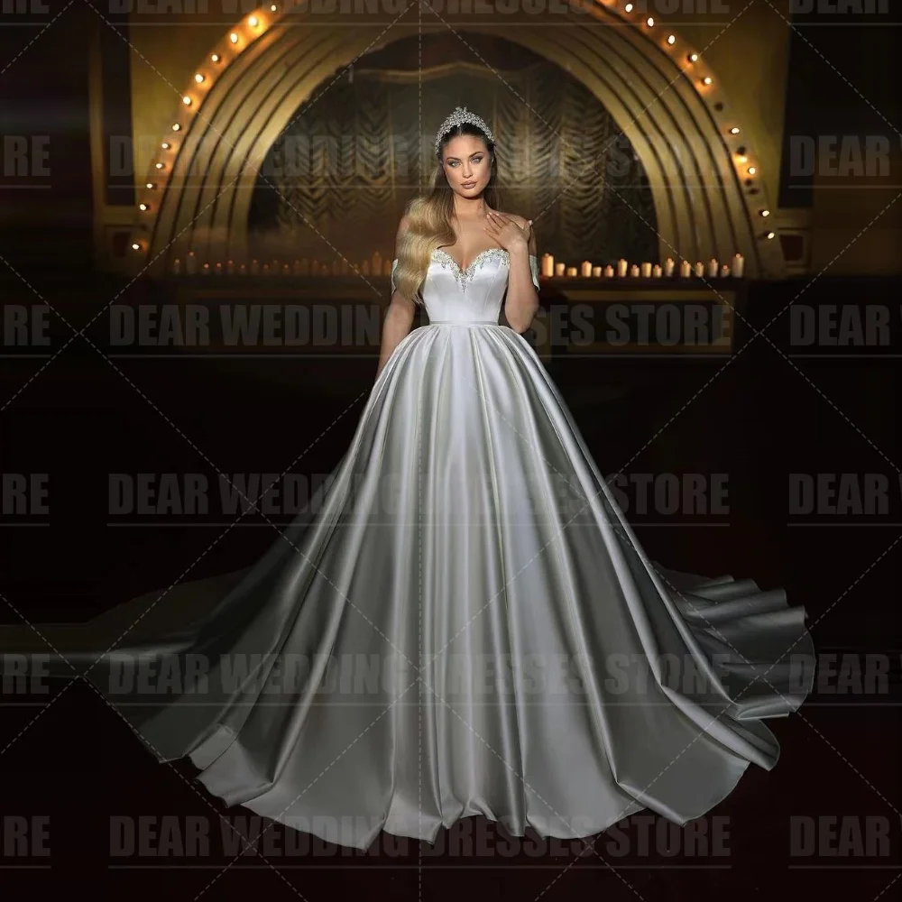 Splendidi abiti da sposa arabi una linea da donna con spalle scoperte con paillettes Sweetheart abiti da sposa eleganti formali Vestidos De Novia