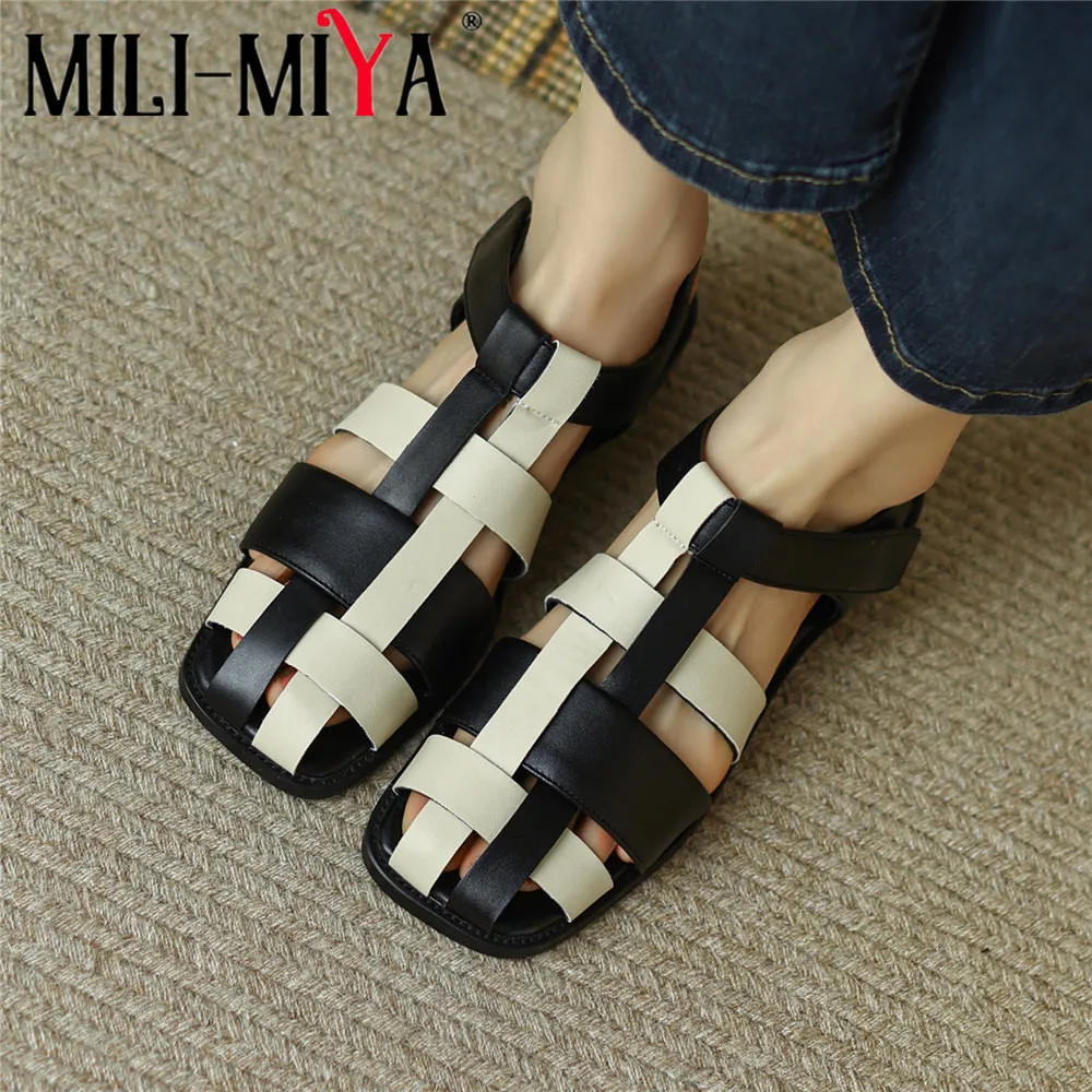 MILI-MIYA New Arrival Women Pu Leather Sandals Weave Upper Thick Heels Square Toe Buckle Strap Plus Size 34-43 Casual Summer