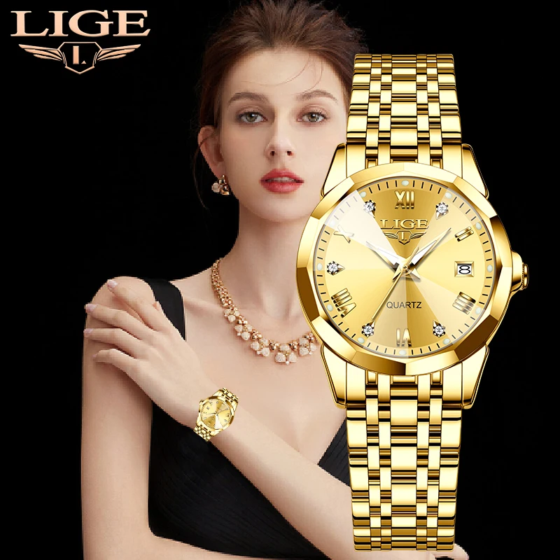 LIGE Fashion Waterproof Quartz Ladies Watches Elegant Top Brand Luxury Women's Wristwatch Casual Diamond Waterproof Reloj Mujer