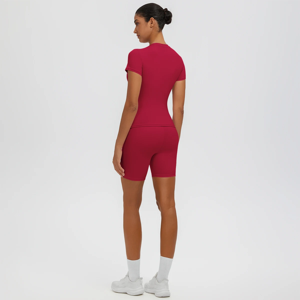 Rooftrellen 2PCS High Stretch Solid Color Yoga Set for Women Quick Drying Tight T-Shirt Workout Top Hip Push Up Fitness Shorts
