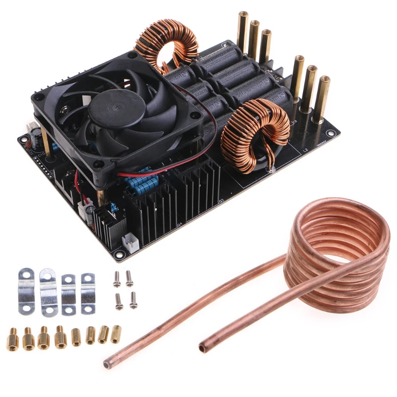 1000W 12-40V ZVS Induction Heater Module Flyback Driver, Heating Board Large Radiator with Coil and Cooling Fan