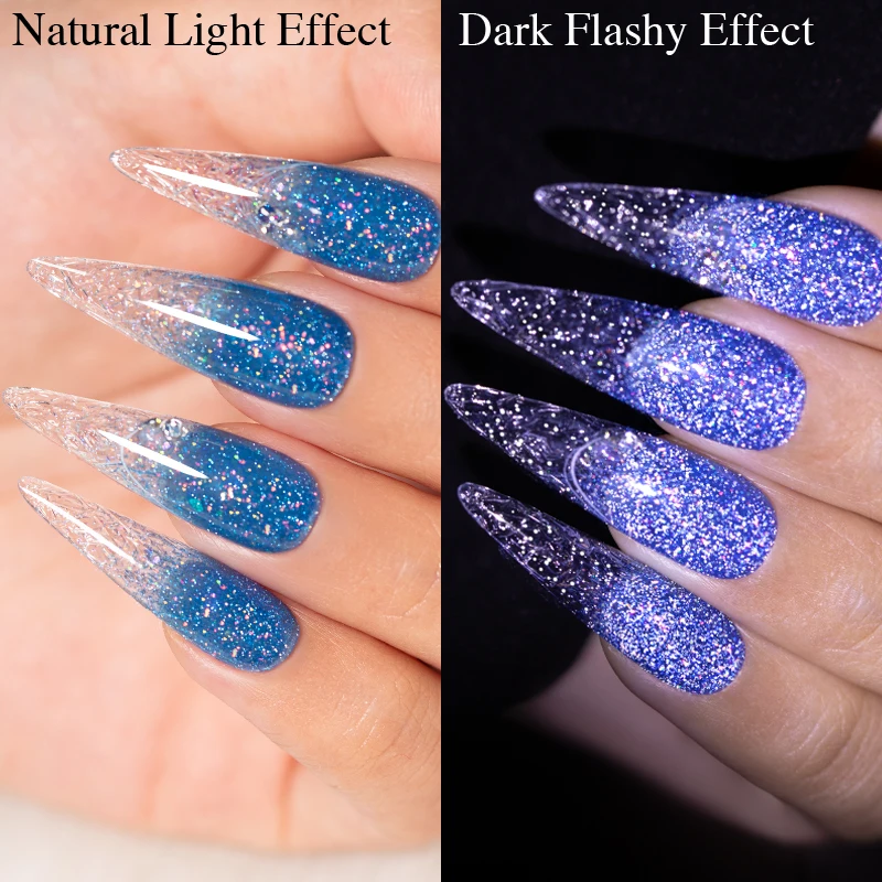 Vernis à ongles Gel à paillettes réfléchissantes scintillantes, 7.5ML, couleurs rose, violet, rouge, bleu, clignotant foncé, vernis à ongles UV à tremper