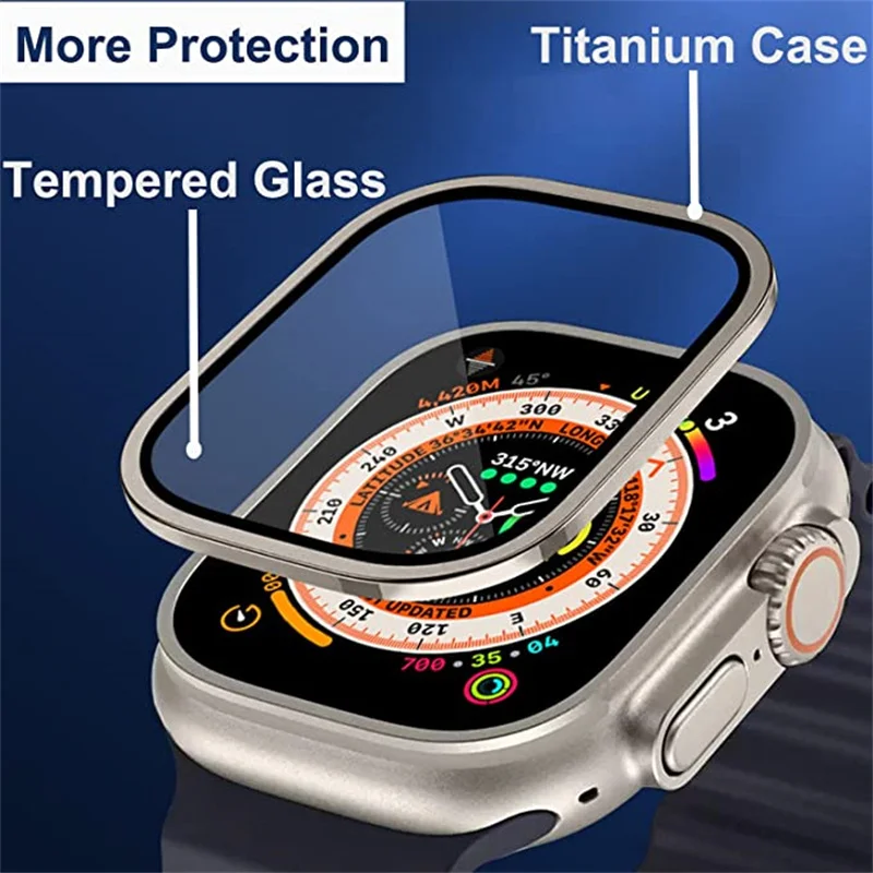 Aluminiumlegierungsgehäuse + gehärtetes Glas für Apple Watch Ultra 4 49 mm, kratzfester Displayschutz, Schutzfolie für iWatch Ultra 2 3 49 mm. – Detail 2