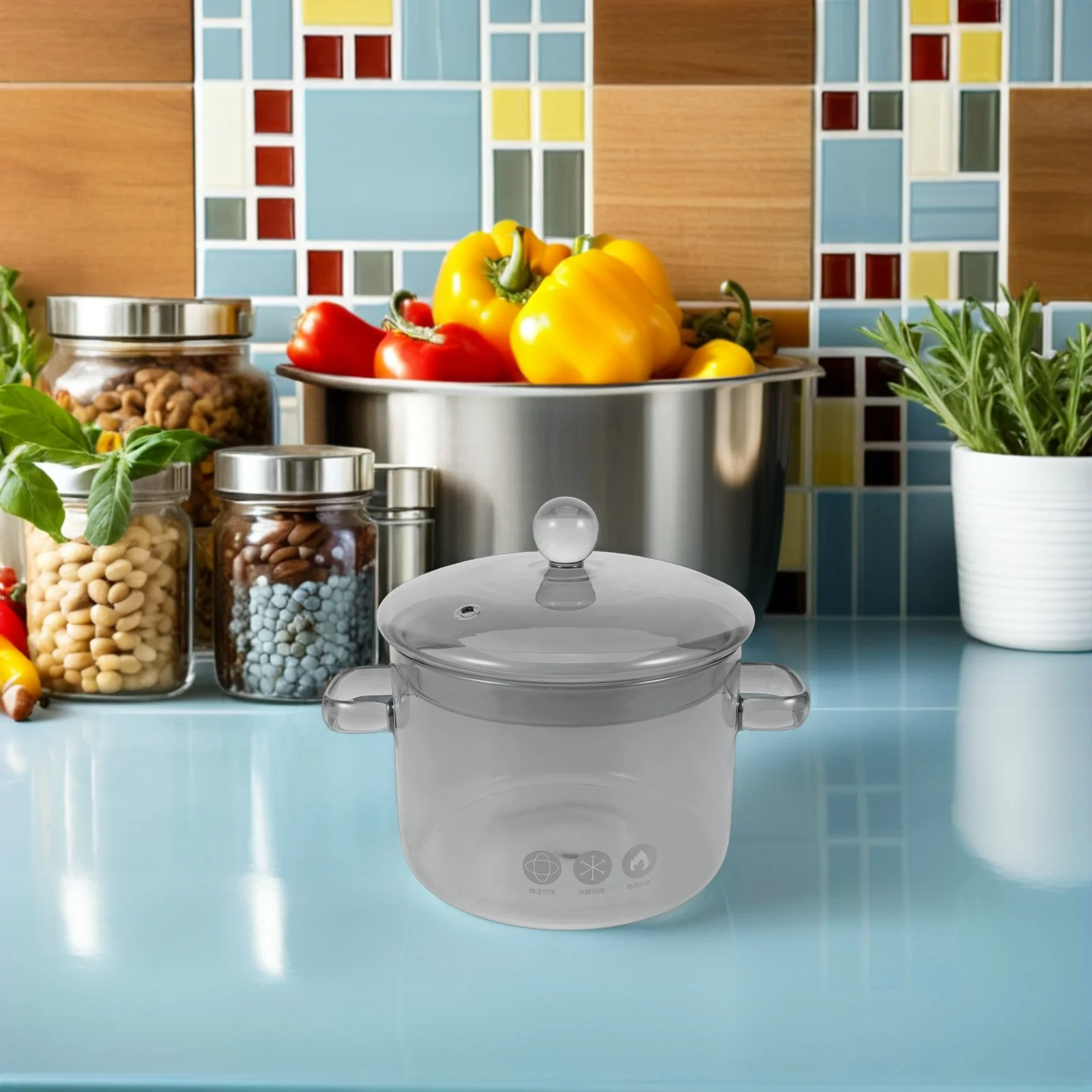 

1500ml Borosilicate Glass Pot Clear Cooking Soup Stew Pasta Heat-Resistant Double-Handle Easy-Clean Kitchenware