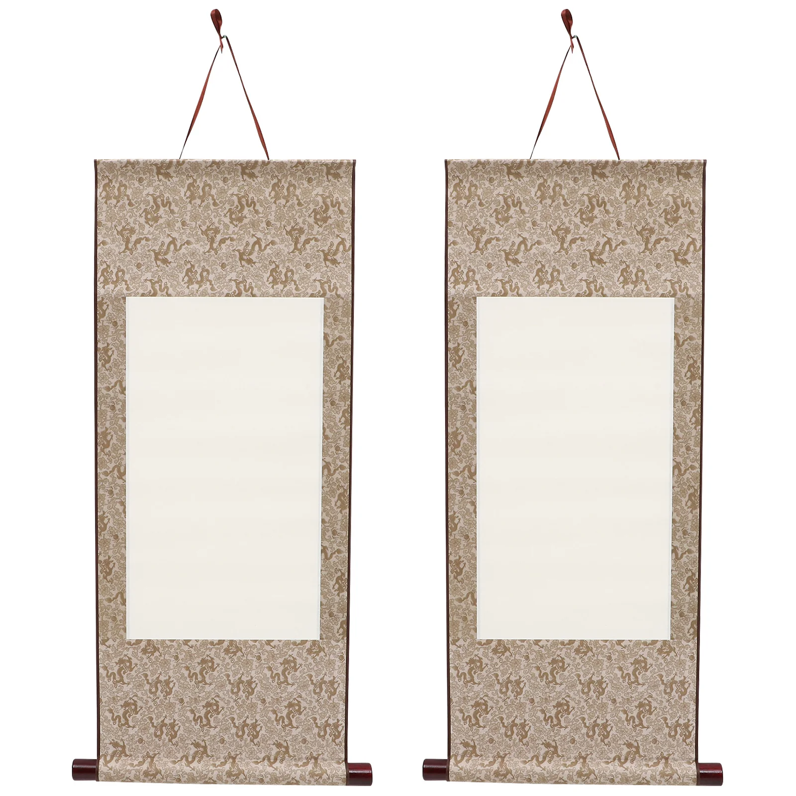 

2Pcs Blank Chinese Scroll Paper Premium Calligraphy Painting Art Craft with Wood Rods for Adults Vintage Style Hanging