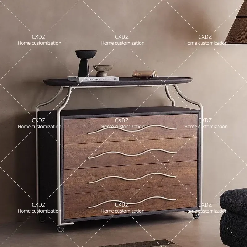 Medieval style living room solid wood four-chest dining room simple dining side cabinet mobile bedroom stainless steel chest