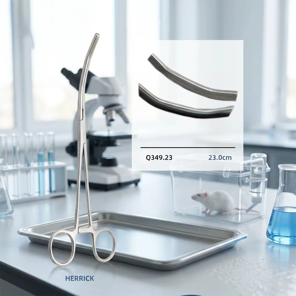 AP01 CJH Double Curved No Hook Renal Pedicle Clamp, Longitudinal Serrated, Grooved Design for Kidney Vessel Clamping