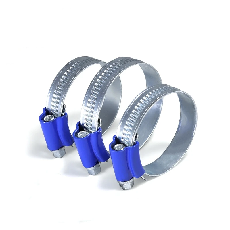 2-10pcs 8-231mm Galvanized Steel British Type Hose Clamps Blue Housing Water Pipe Clips Fire Hose Clamp