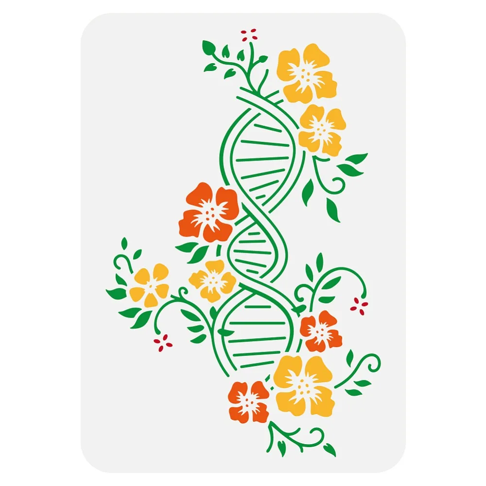 DNA Molecule Stencil 8.3x11.7inch Double Helix Structure Stencil Flower Stencil Vegetative DNA Stencil Creative Fantasy Theme