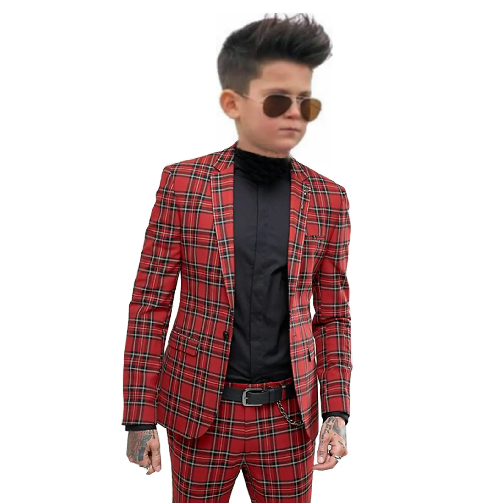 

Red Plaid Boys Suit Wedding Tuxedo 2 Piece Fashion Design 2T-16T Customized Kids Suit italian Style Jacket Pant