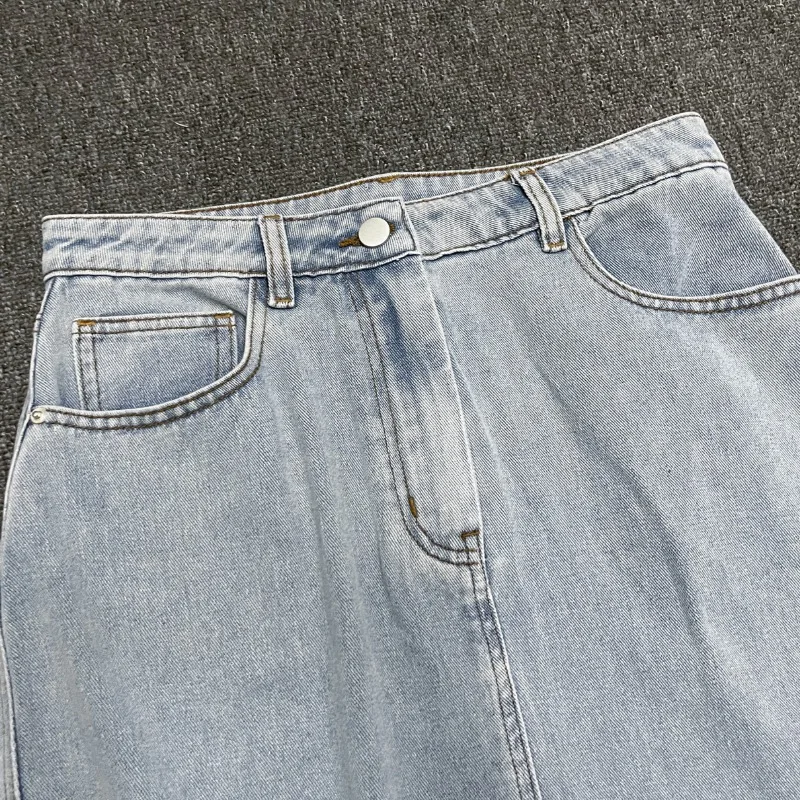 Nouveau Printemps et été décontracté polyvalent taille haute a-ligne jupe jupe en jean pour les femmes