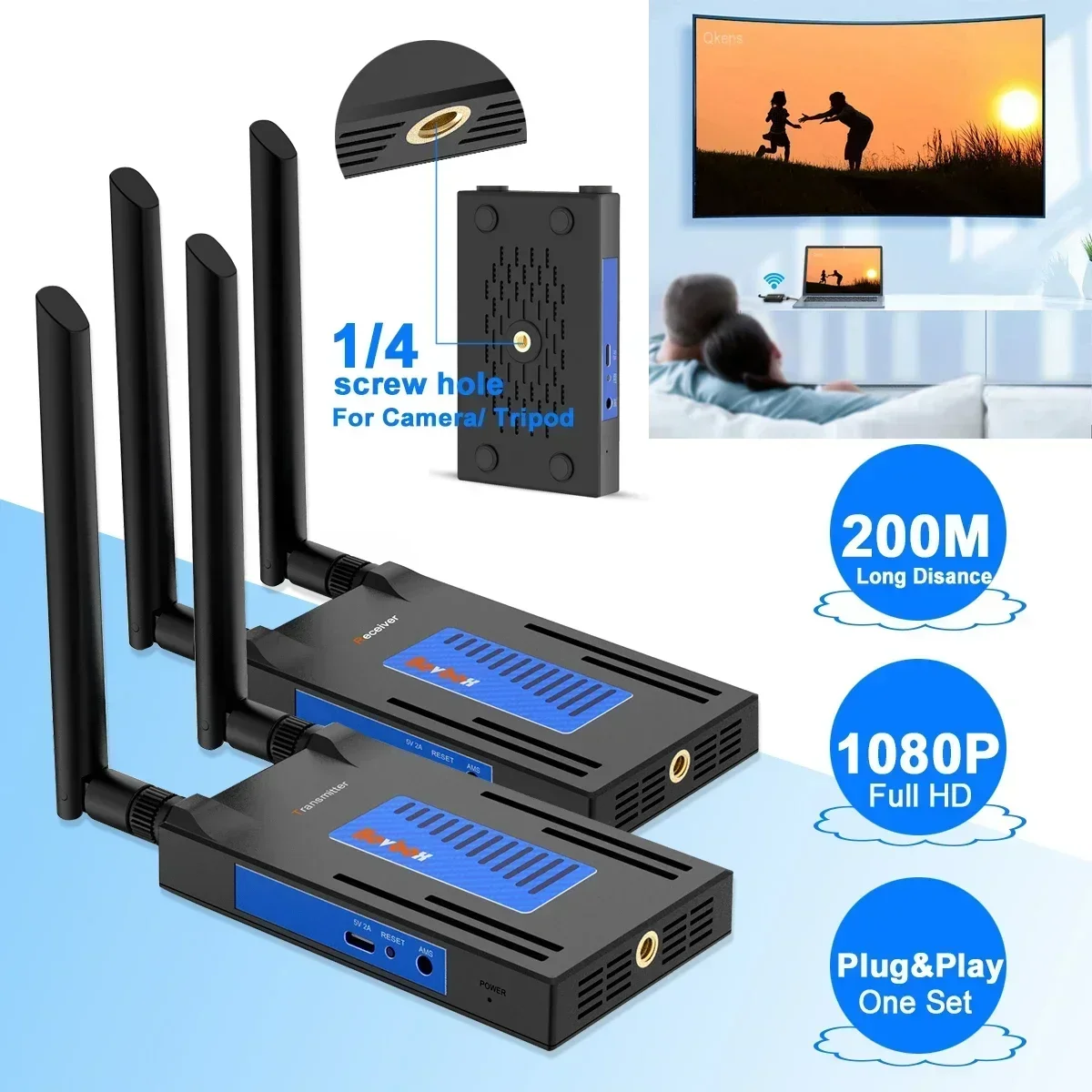 

200M Wireless Video Transmitter and Receiver HDMI Extender TV Stick Display Adapter Share Switch DVD Camera PC To TV Projector