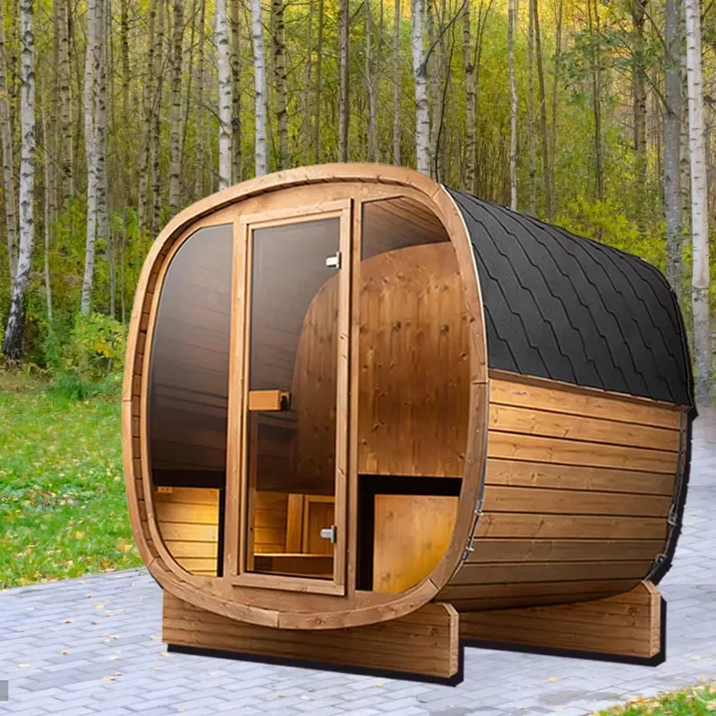 Luxury Finnish Dry Sauna 2 3 6 Person Outdoor Infrared Hybrid Hot Rock Cube 120x180cm Exterior Wood Barrel Steam Room for