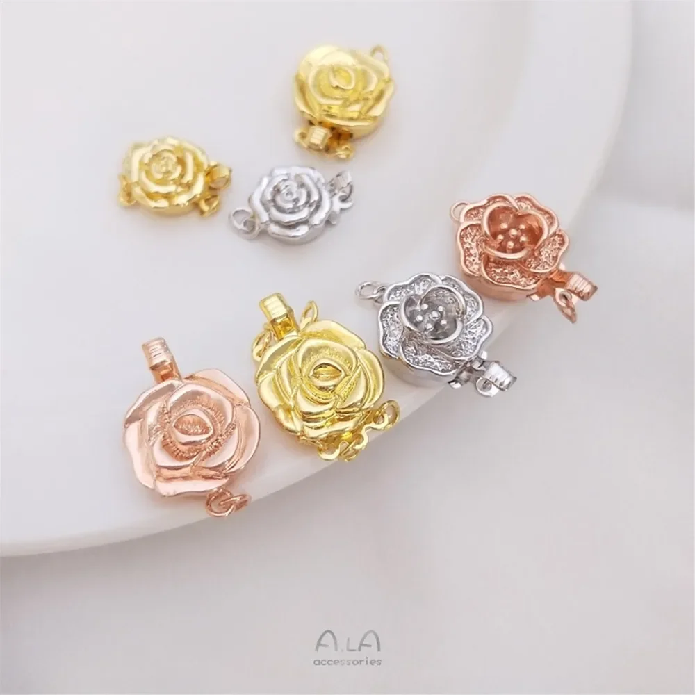 14K Gold Plated White and gold rose insert buckle multi-row pearl jewelry end buckle DIY necklace accessories
