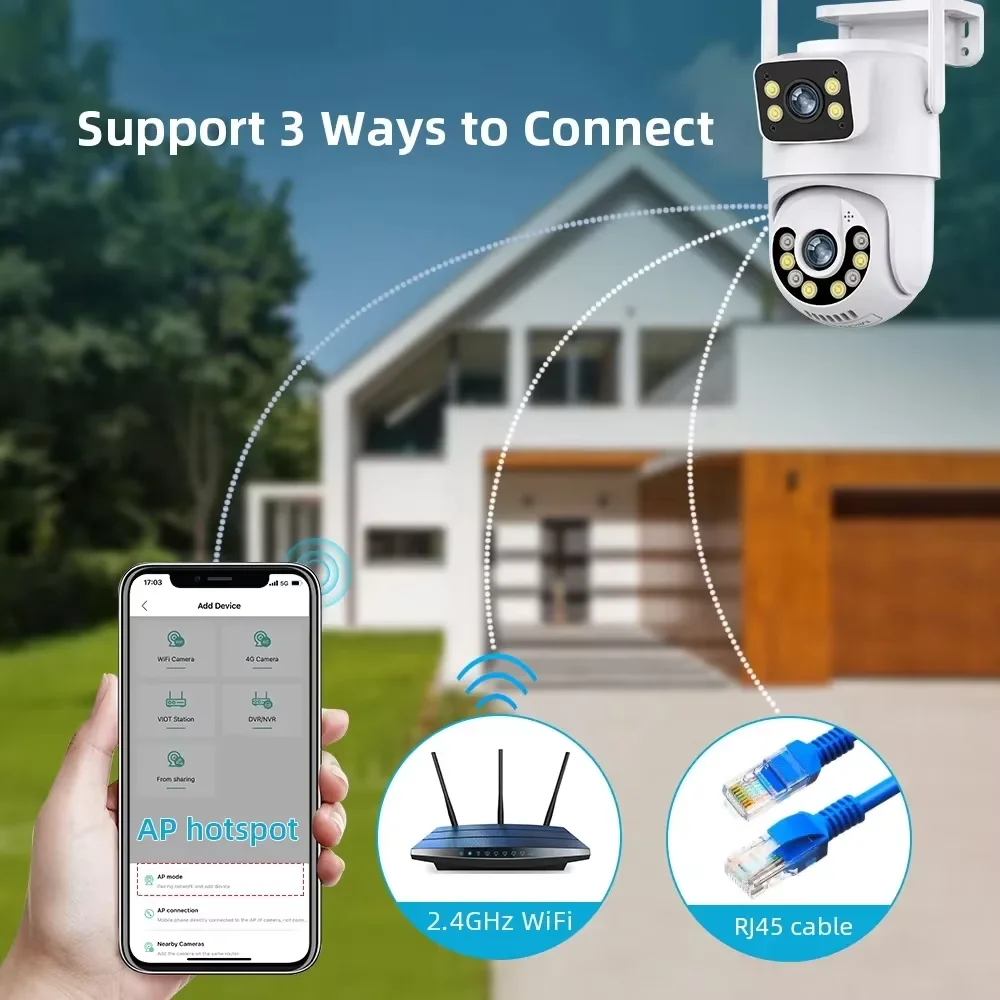4K 8MP Dual Lens Dual Screens Mini Wireless Auto Tracking PTZ Camera Full Color Night Vision Outdoor Waterproof Wifi Camera