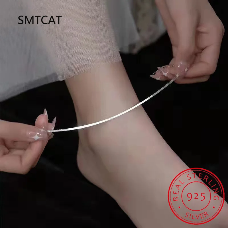 

Sterling Silver Minimalist Glossy Snake Bone Anklet for Women Beach Summer Charm Party Jewelry Accessories BKSL115