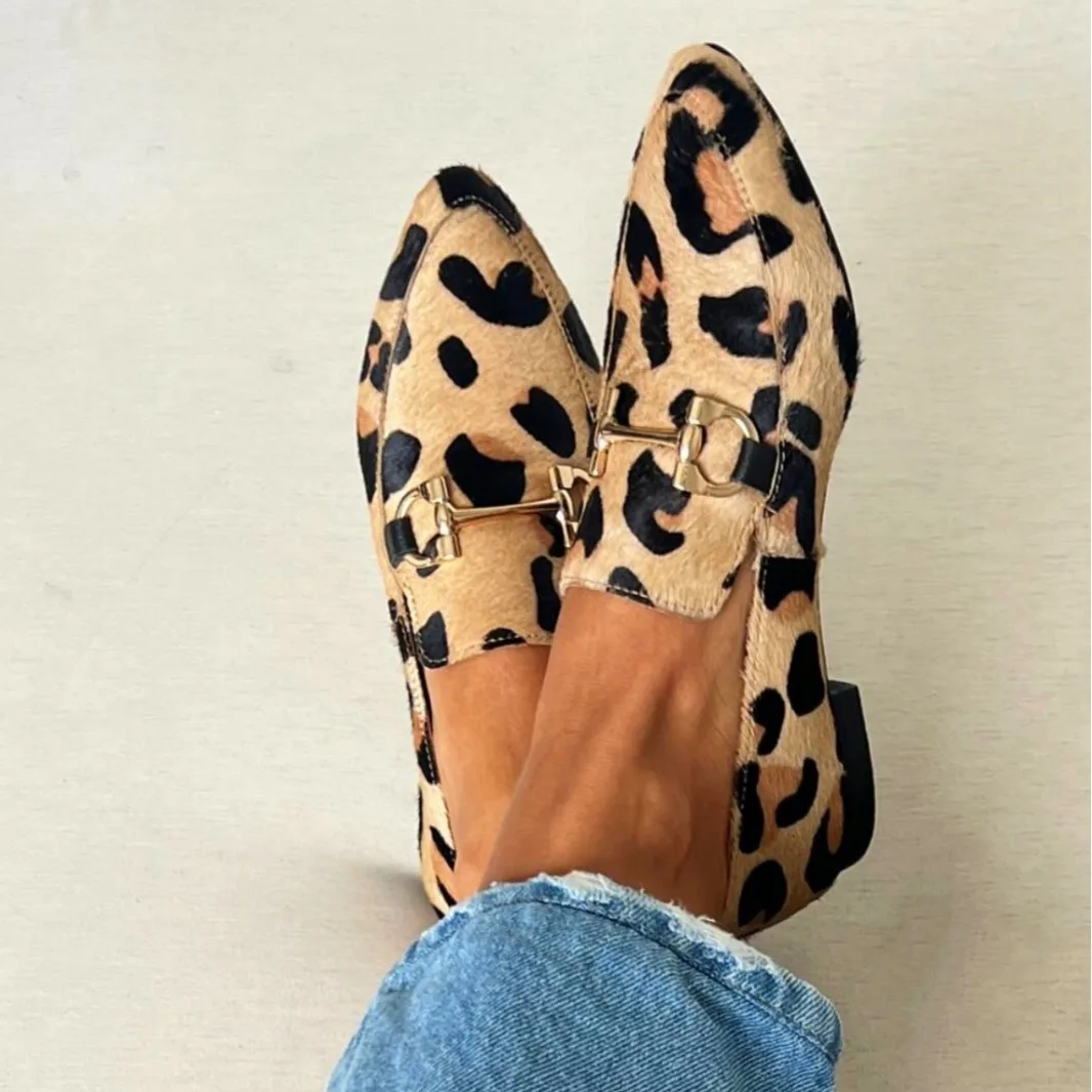 Large Size 40-43 Leopard Print Women's Shoes, Spring 2026 New Product, Pointed Mules Shoes, Shallow Casual Single Shoes