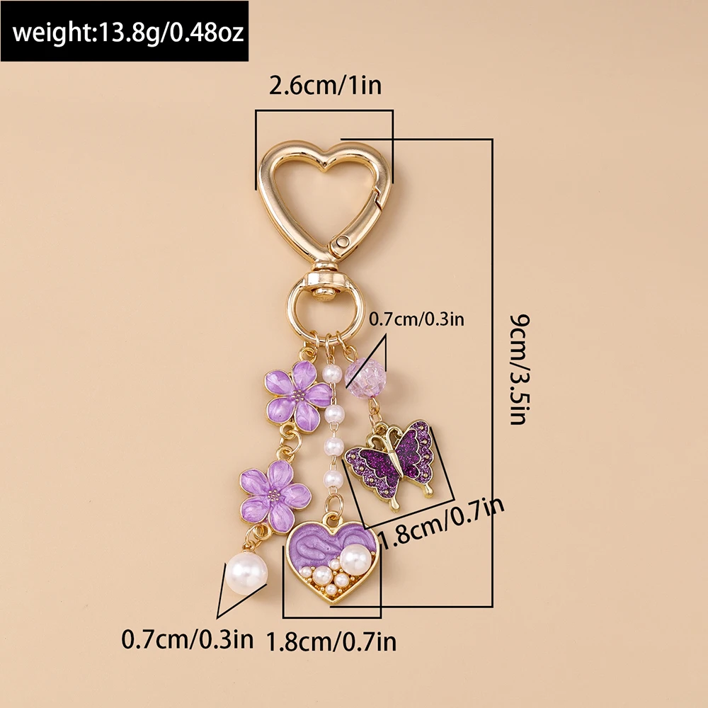 Trendy Schmetterling Blume Anhänger Schlüsselbund Nette Mode Liebe Herz Schlüssel Ring Für Frauen Mädchen Handgemachte Geburtstag Geschenk Schmuck – Detail 8