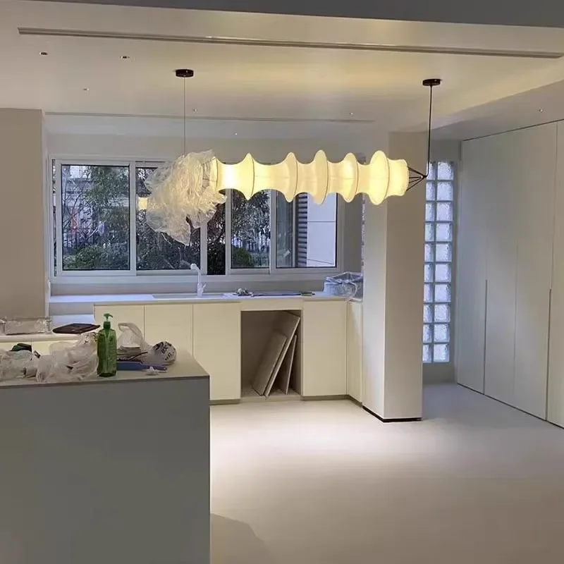 Japanese Wabi Sabi Bamboo Silk Pendant Light Horizontal Bar Lamp for Dining Room Tea House Medieval Style Ceiling Fixture