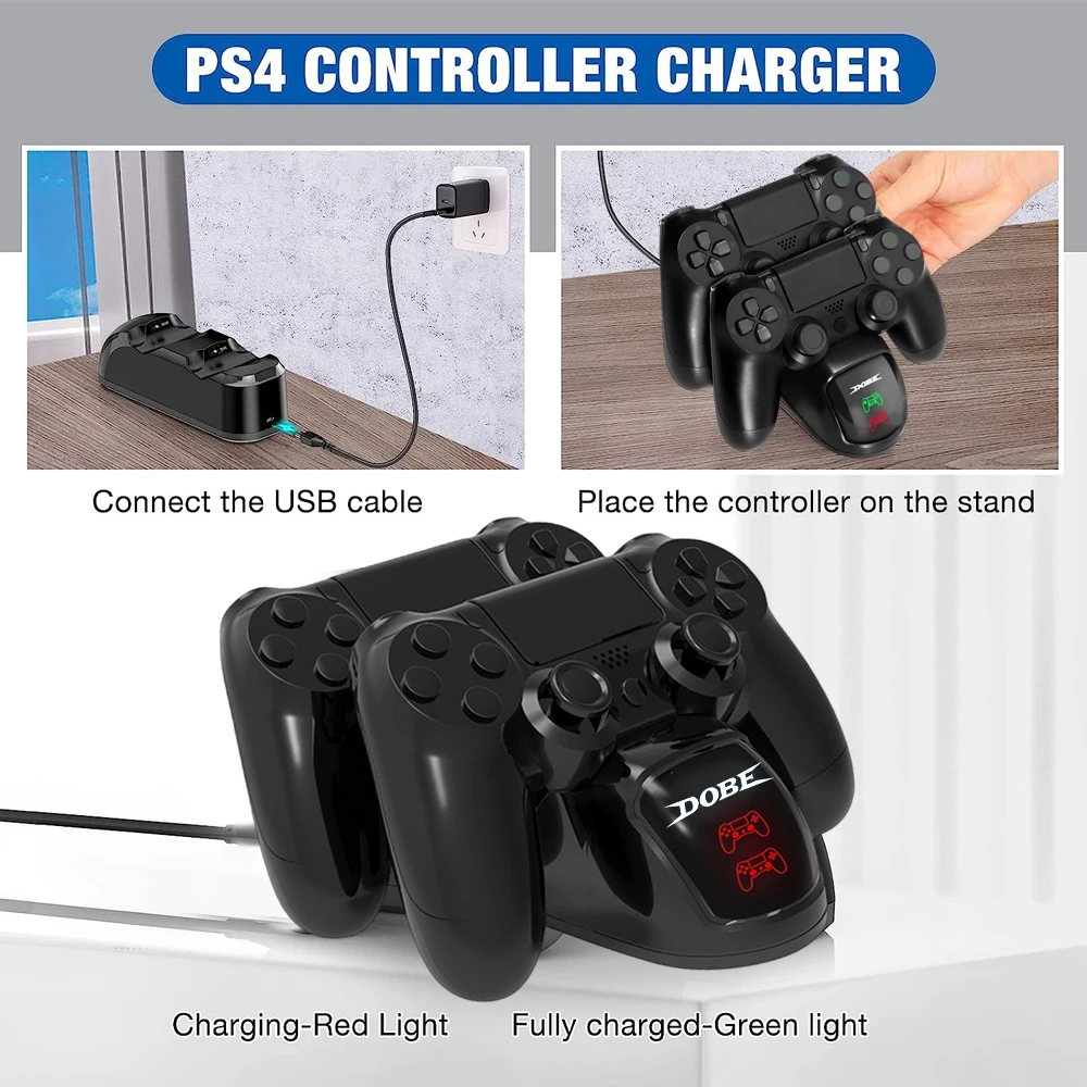 محطة شحن وحدة تحكم PS4 شحن سريع محطة شحن PS4 مع مؤشر LED لوحدة تحكم PS4/PS4 Slim/PS4 Pro