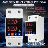 Auto Reset Voltage Protector Dual Display 40A 63A 80A 230V Din Rail Adjustable Digital Over Under Voltage Relay Surge Protector
