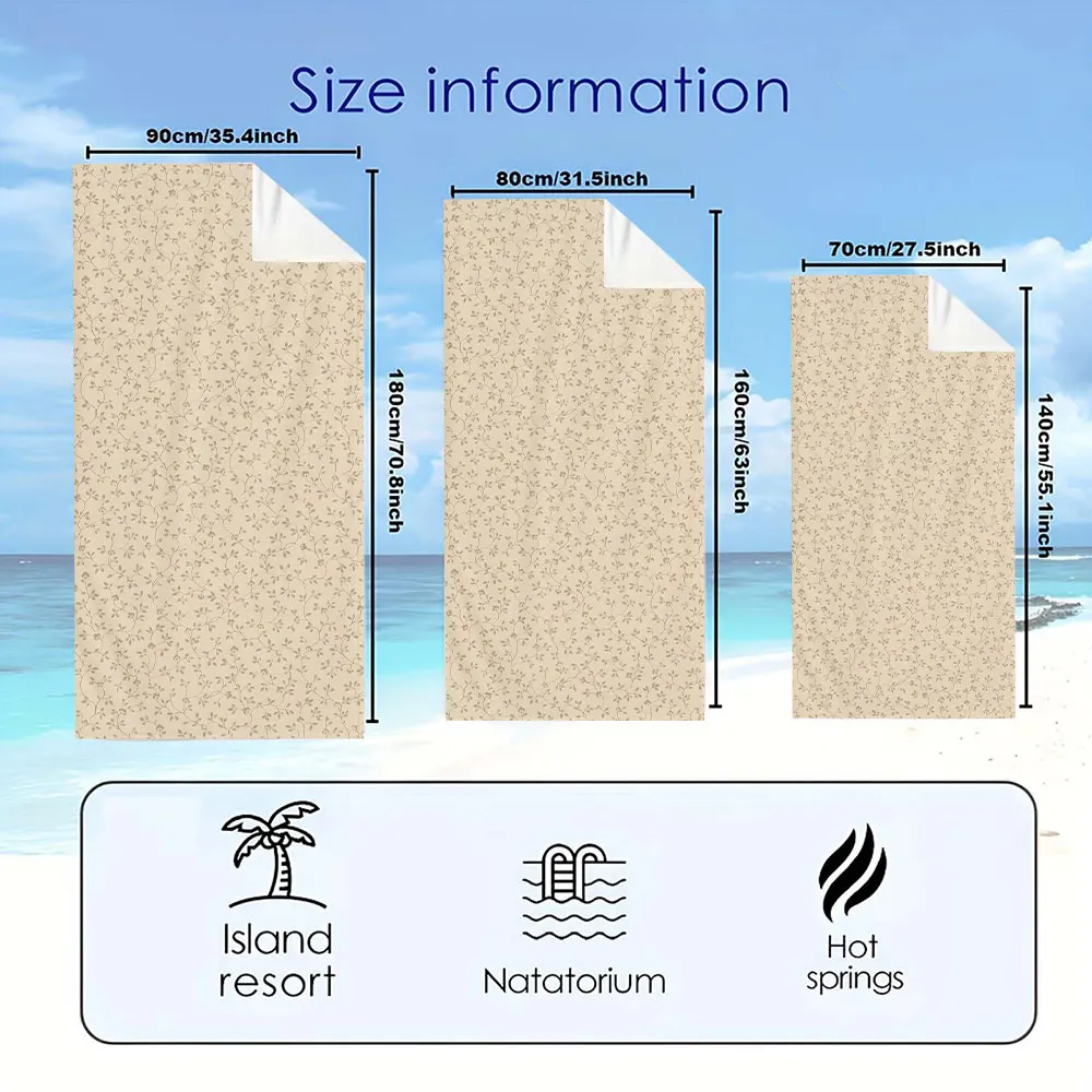 Beige Tiny Twig Floral Print Quick Drying Microfiber Beach Towel Lightweight for Swimming Camping Yoga - Bath Towel