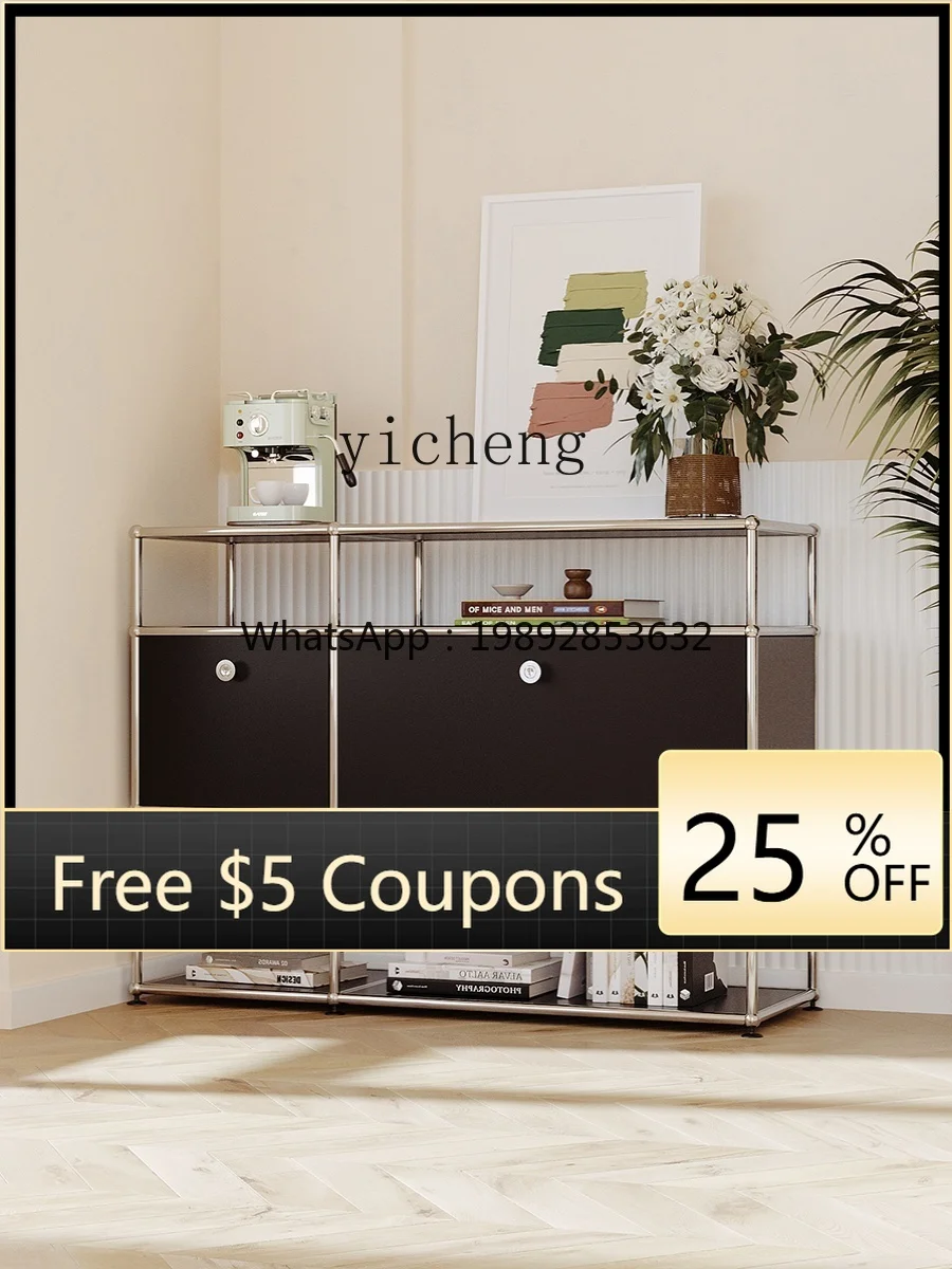 

Light Luxury Stainless Steel Locker Modern Minimalist Contrast Color Module Combination Sideboard Cabinet