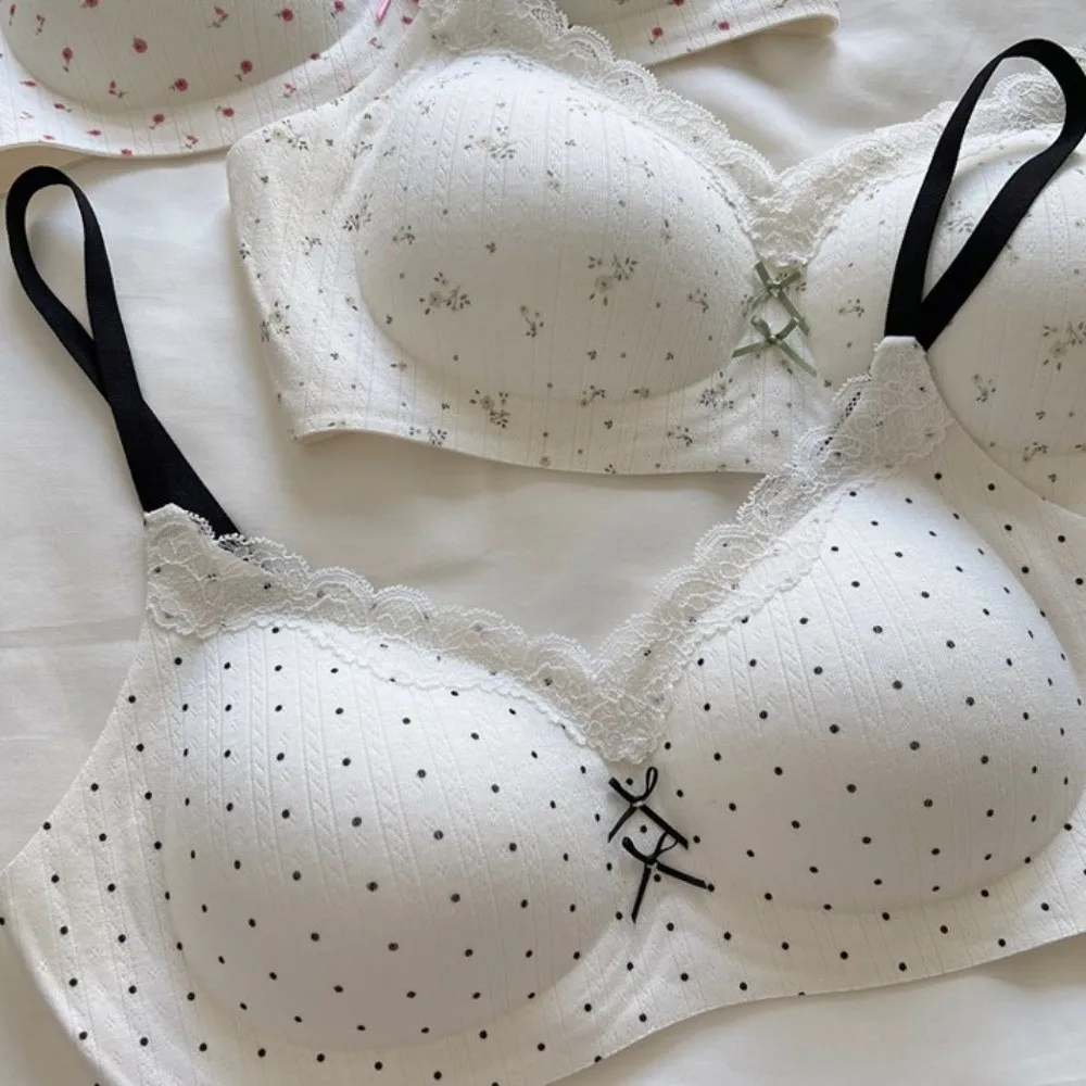 Weicher, verstellbarer, nahtloser, spurenloser, kabelloser V-BH mit Blumenmuster und Schleife, stoßdämpfender BH für Damen, Punktmuster, nahtlose BHs, Yoga – Detail 4