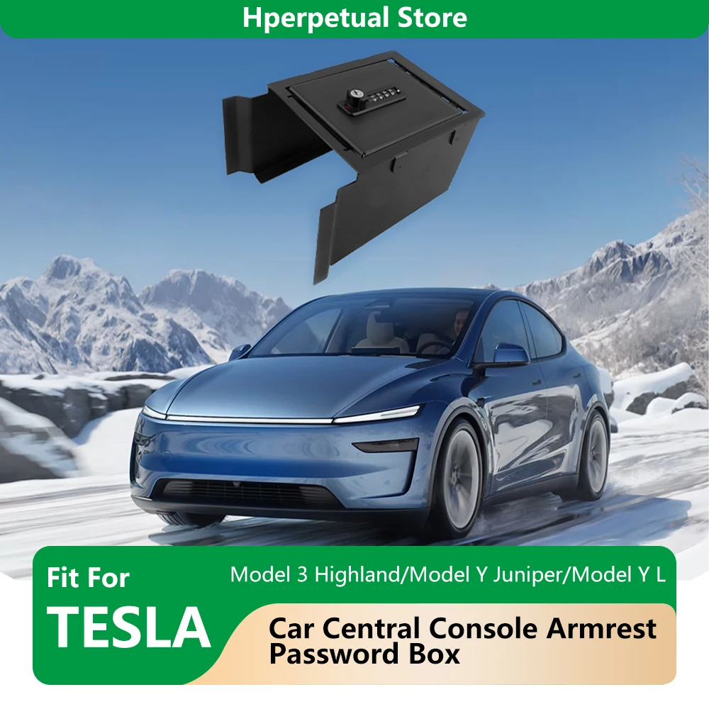 

Сейф с замком на центральной консоли для Tesla Model 3 Highland Model Y Juniper Model Y L 2025 Подлокотник Ящик для хранения паролей Аксессуары