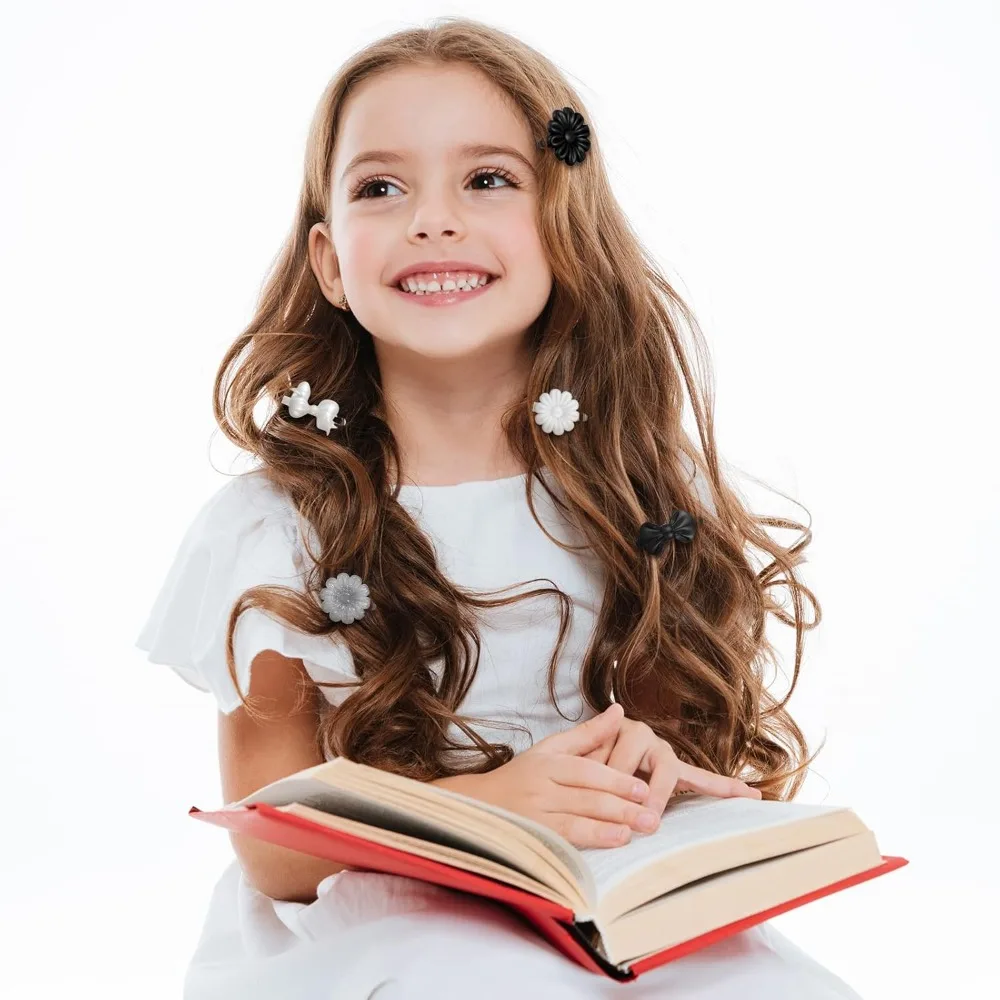 Janinka 72 piezas de pinzas para el cabello de plástico con bisagras automáticas: horquillas de dibujos animados de los años 80 y 90, clips lindos y coloridos para niñas pequeñas (blanco negro