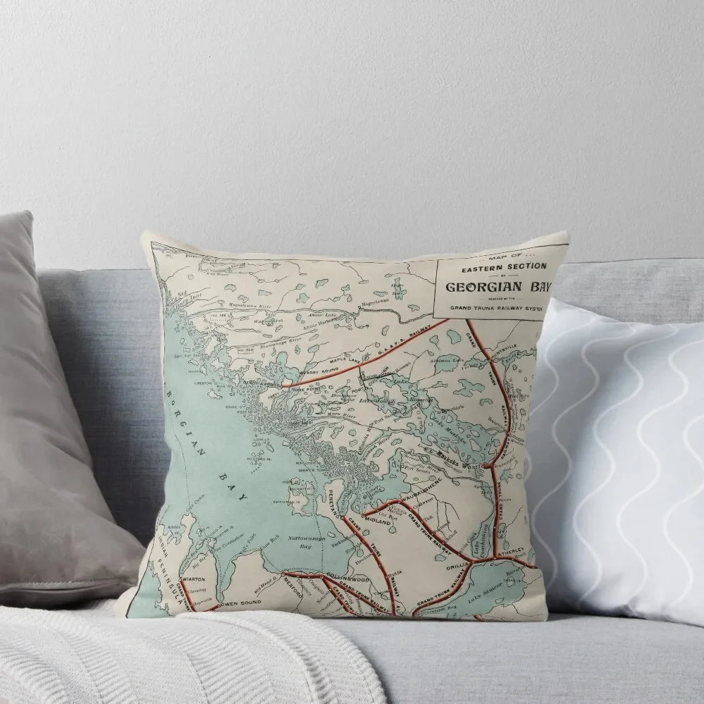 

Vintage Map of Georgian Bay and Muskoka Lakes Throw Pillow Decorative Cushion bed pillows Pillows Aesthetic pillow
