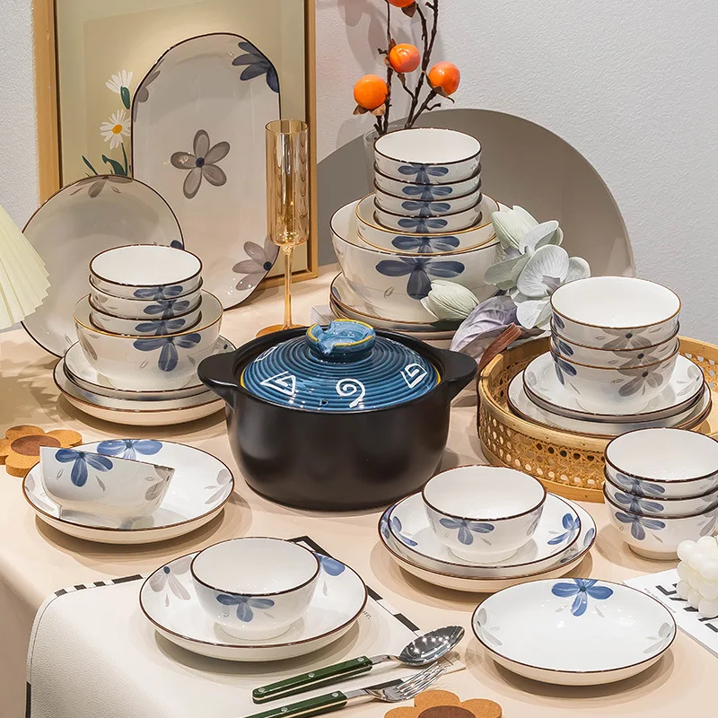 

Ceramic dishes and dishes set combination tableware household underglaze color high-end sense bowls and chopsticks bowl set