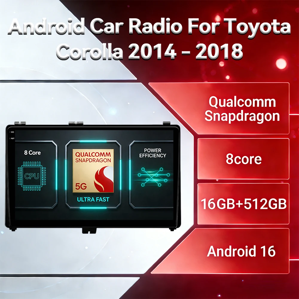 Android 16 Car Radio For Toyota Corolla 11 Auris E180 Hybrid 2014 - 2018 Multimedia Stereo Video Player Carplay Auto GPS NAVI