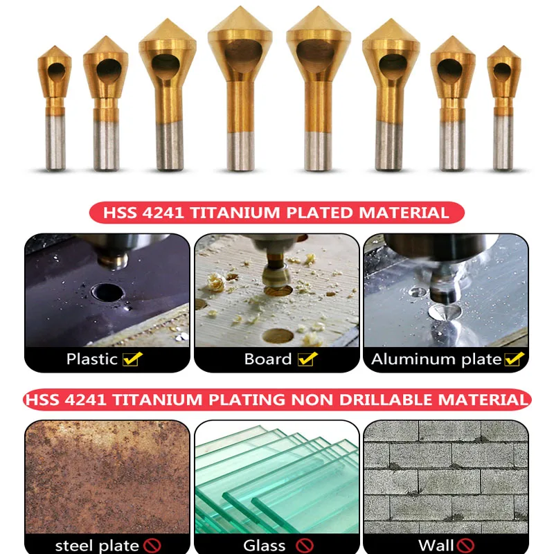 4pcs/set Titanium Coated Countersink & Deburring Center Drill Bits Expanding Step Chamfering  2-5mm 5-10mm 10-15mm 15-20mm