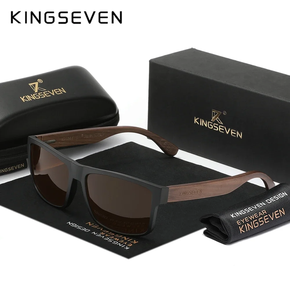 KINGSEVEN Classic Walnut Wooden Natual Sunglasses For Men Women Polarized Retro Glasses High Quality Driving Vacation Eyewear