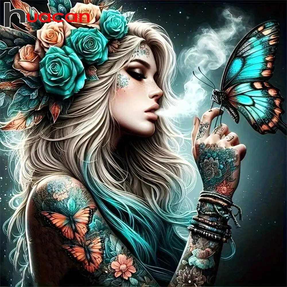 Huacan diamant mosaïque femmes Portrait papillon Animal complet rond carré 5D diamant peinture salon Art artisanat