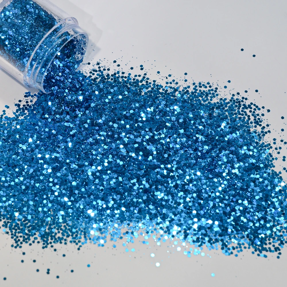 4Pcs 블루 혼합 육각형 네일 아트 반짝이 장식 조각 홀로그램 반짝 이는 크롬 플레이크 조각 DIY 매니큐어 Chunky Pailette 장식