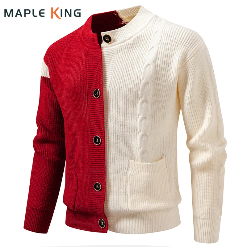 

Vintage Christmas Patchwork Color Man Luxury Sweater Cardigan Homme Autumn Winter 2025 Warm Mens Xmas Sweater Sueter Masculino