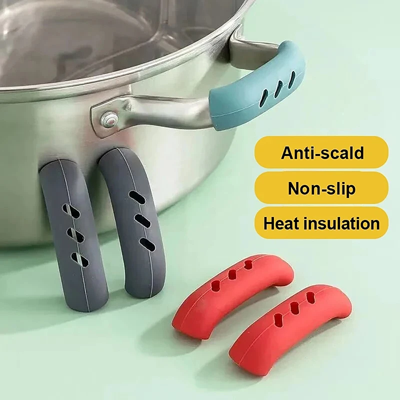 2Pcs Silicone Pan Handle Heat Insulation Covers / Pot Ear Clip Steamer Casserole Handle Holder Non-slip Kitchen Tool