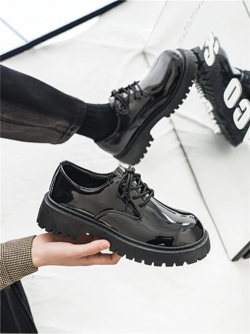 Men's Casual Fashionable All-Match Formal Business Leather Shoes Spring Autumn Season round Toe Thick Bottom PVC Outsole
