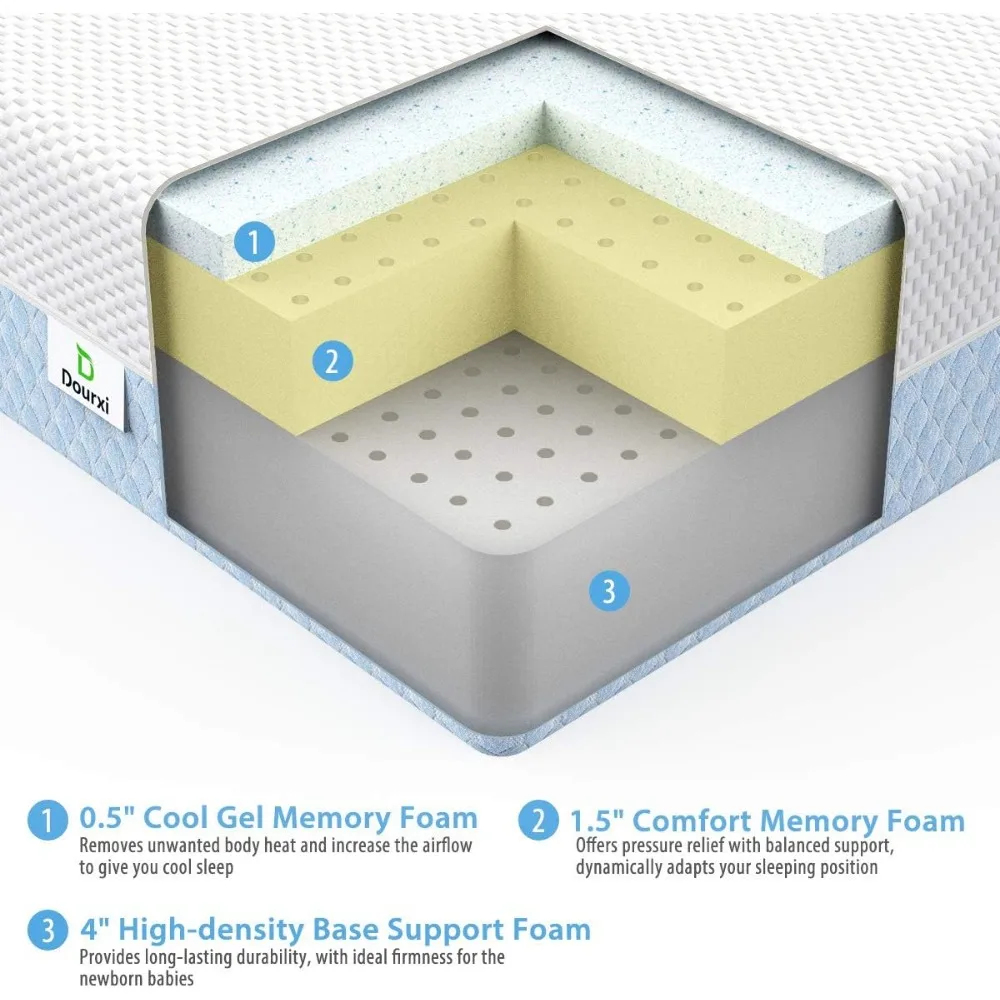 Colchón de cama de espuma viscoelástica de doble cara para niños pequeños, colchón de bebé Premium transpirable de Triple capa para bebés y niños pequeños