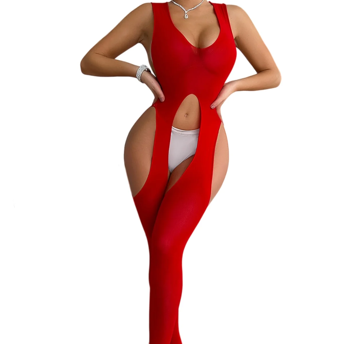 Women's Mesh Teddy Camisole,Sheer Hollow Fishnet Lingerie,High Elasticity Open Crotch Design,Mesh Bodystocking Lingerie,Bodysuit