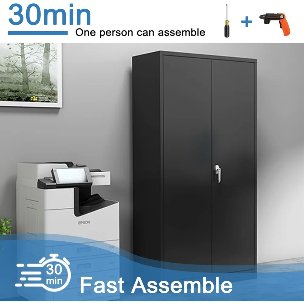 ตู้เก็บเครื่องมือในโรงรถ 71 ซม. สูง 36 ซม. กว้าง 18 ซม. ลึก พร้อมบานประตูและชั้นวาง ตู้เก็บเอกสารเหล็กแบบมีกุญแจสำหรับจัดระเบียบบ้าน